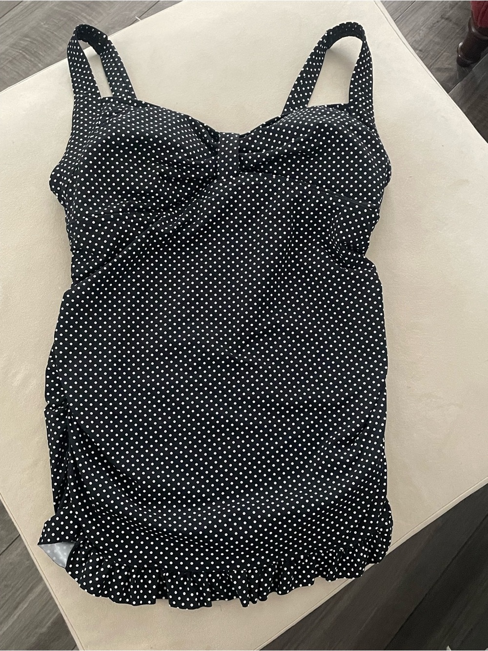 Lands’ End Black Polka Dot Women's Tankini - Black/White Size 10 DDD